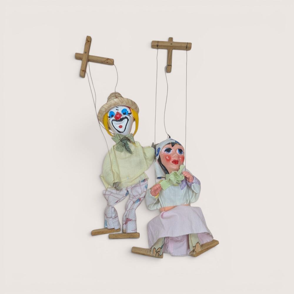 Vintage Handcrafted String Marionette Puppet Pair